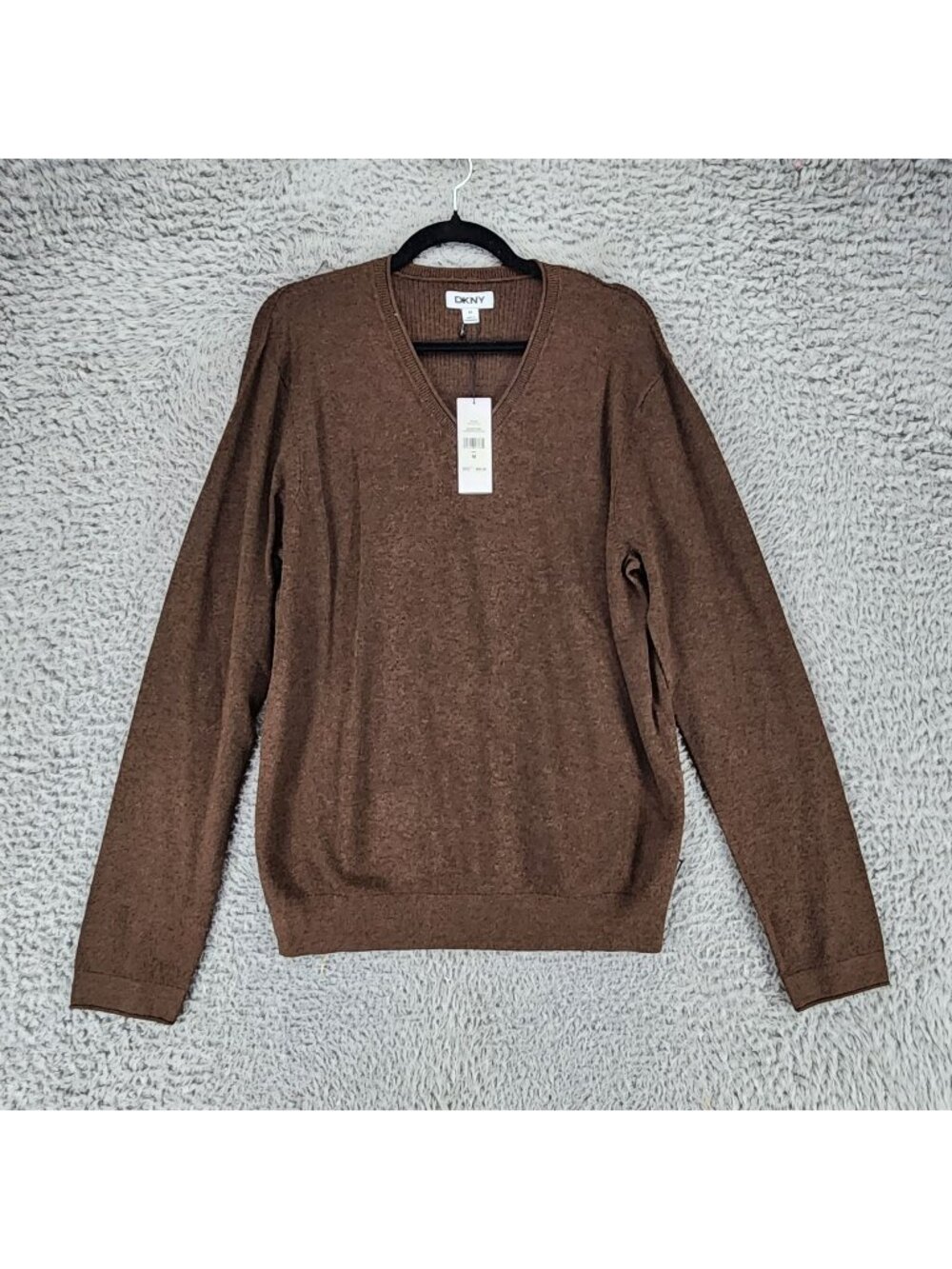 DKNY Sweater Mens Medium Brown Long Sleeve V Neck Pullover *NWT*